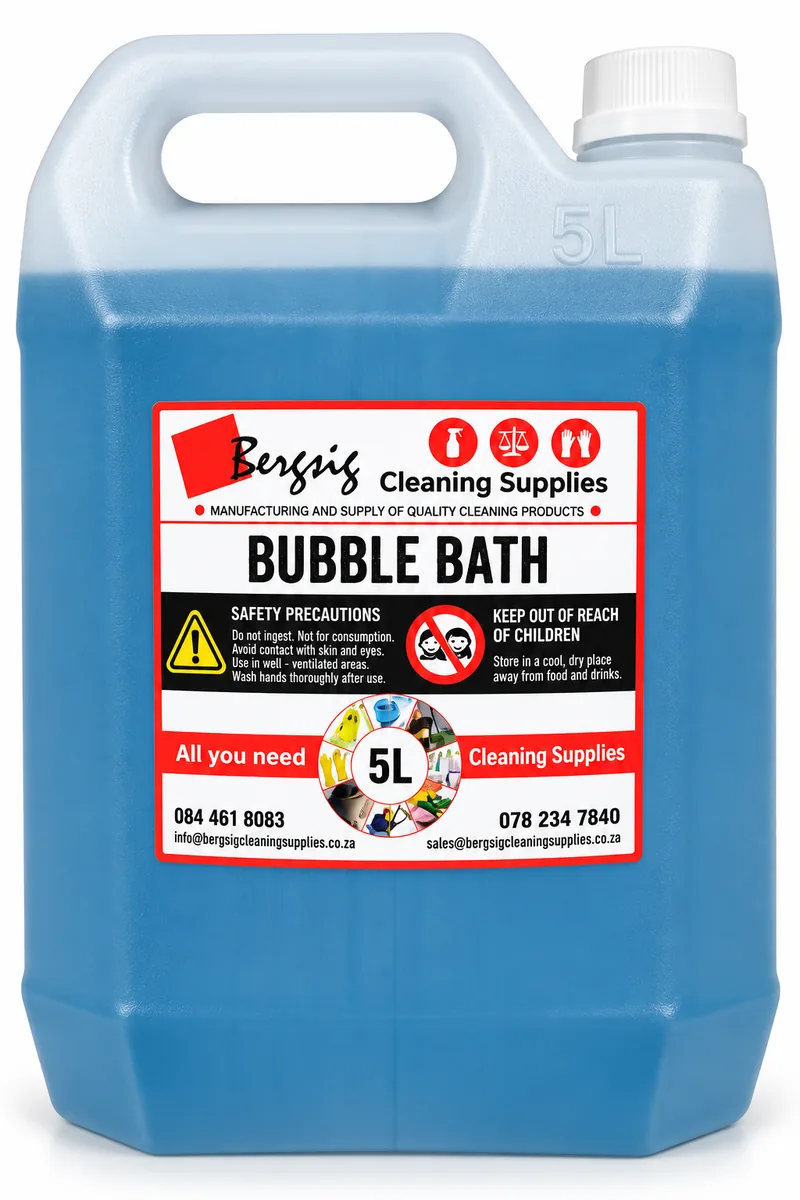 Bergsig Bubble Bath in a 5 litre container with the Bergsig Cleaning Supplies label