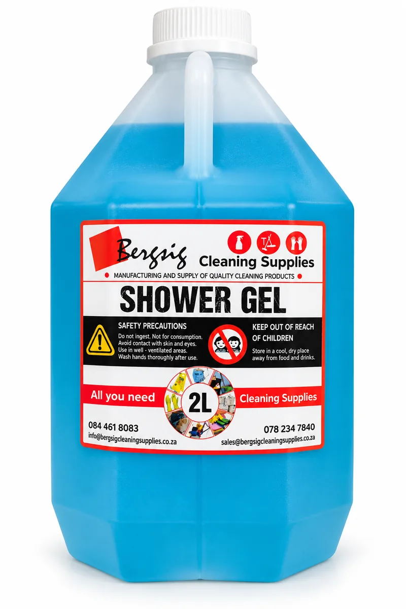 Bergsig Shower Gel in a 2 litre bottle with the Bergsig Cleaning Supplies label