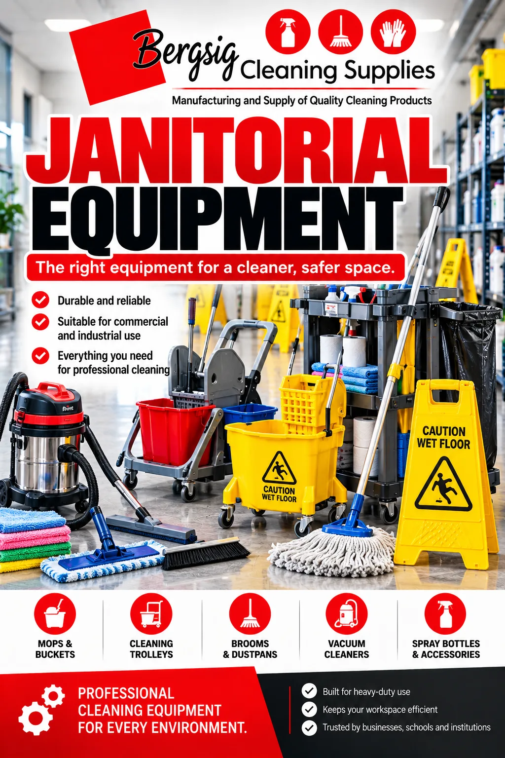 Bergsig Janitorial Equipment promotional graphic