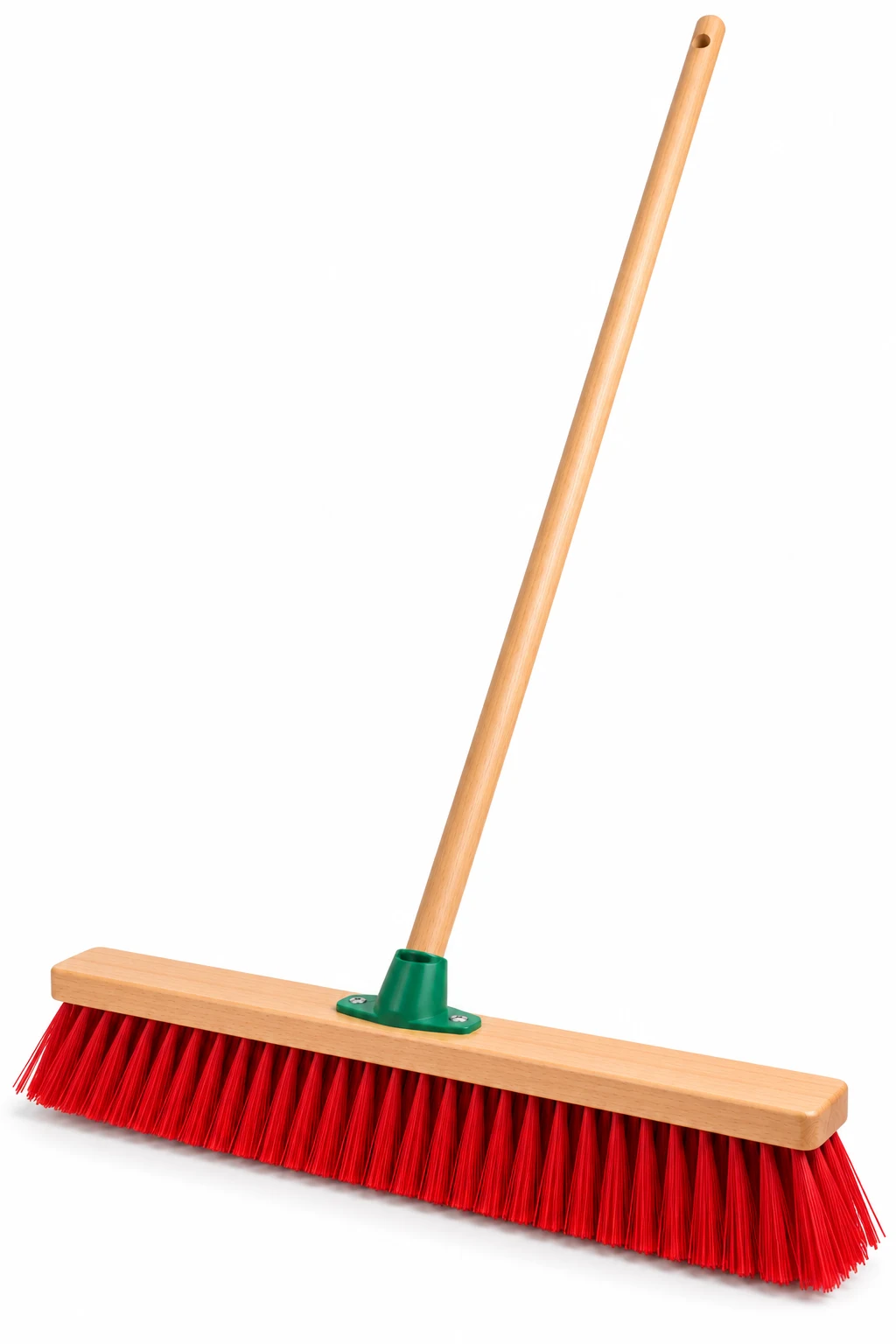 600mm Outside Broom Soft with wooden head, red bristles and wooden handle