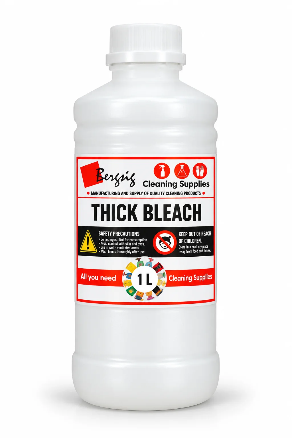 Bergsig Thick Bleach in a 1 litre bottle with the Bergsig Cleaning Supplies label