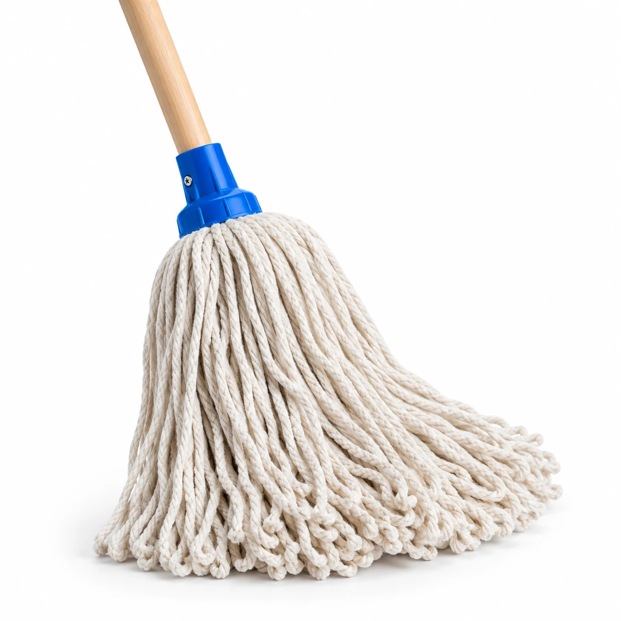 400G Mop with cream cotton string head, blue connector and wooden handle