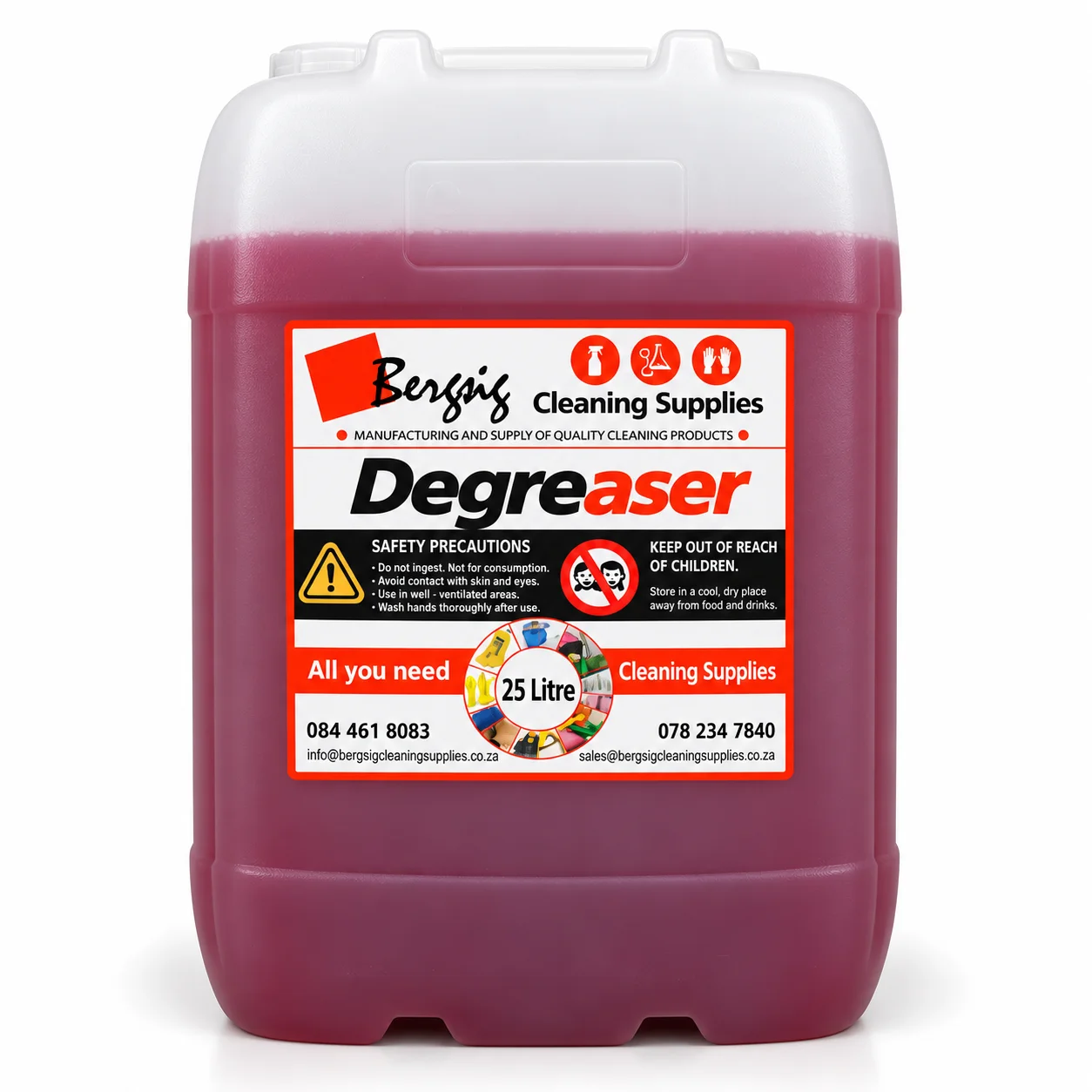 Bergsig Degreaser in a 25 litre jerrycan with the Bergsig Cleaning Supplies label