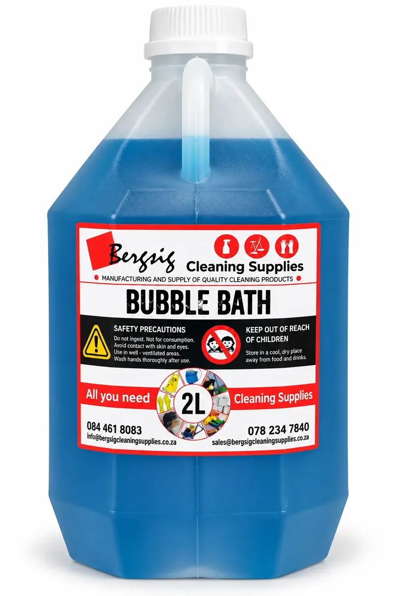 Bergsig Bubble Bath in a 2 litre bottle with the Bergsig Cleaning Supplies label