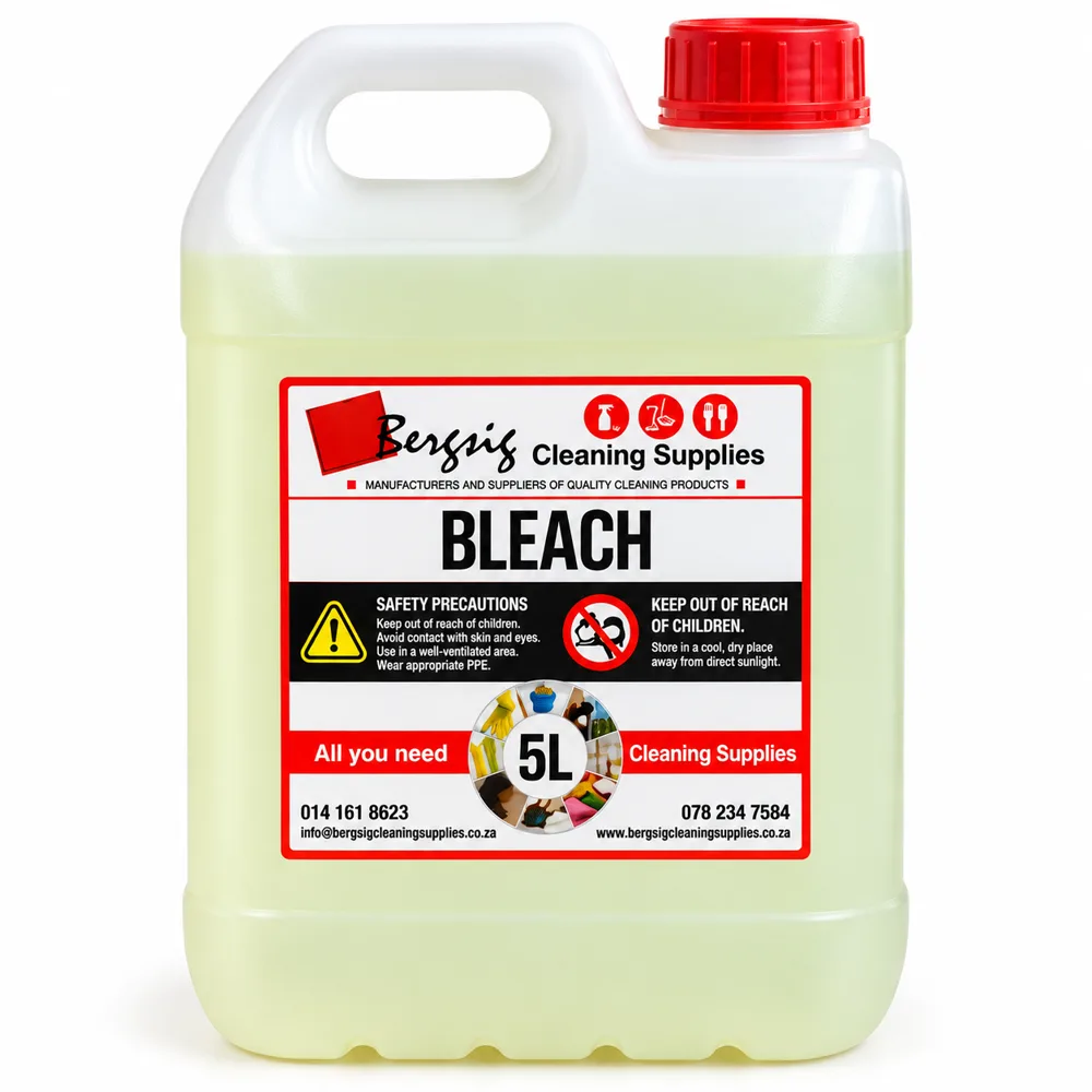 Bergsig Bleach in a 5 litre container with the Bergsig Cleaning Supplies label