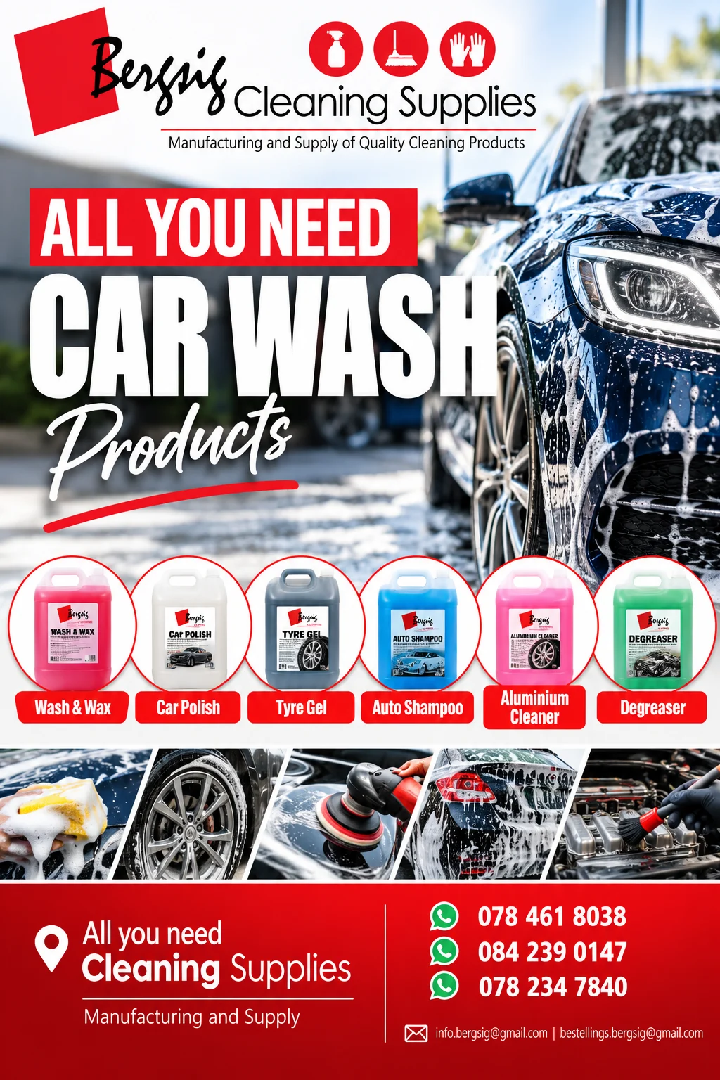 Bergsig car wash products promotional graphic