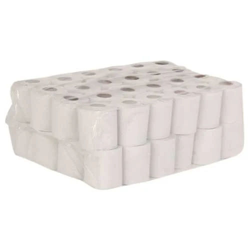 2 Ply 48's 350 Sheets, a bulk pack of 48 white toilet rolls in clear plastic
