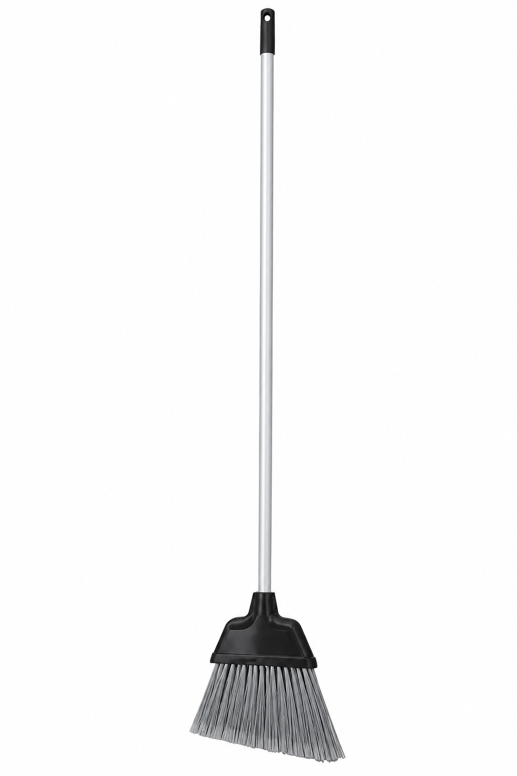Yard Sweeper Small with grey angled bristles and silver handle