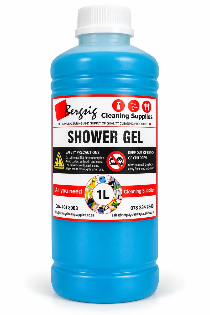 Bergsig Shower Gel in a 1 litre bottle with the Bergsig Cleaning Supplies label