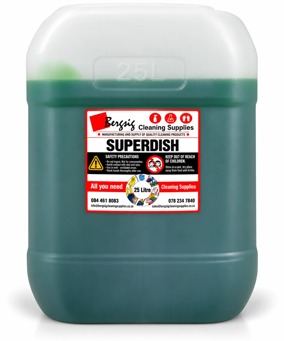 Bergsig Superdish in a 25 litre jerrycan with the Bergsig Cleaning Supplies label